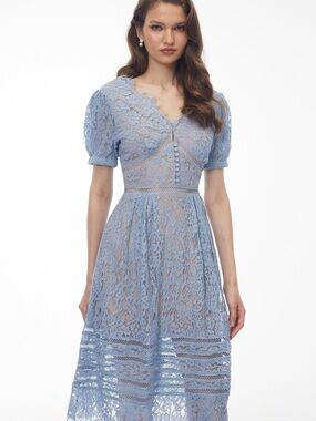 Like NEW Self-Portrait Powder Blue Lace Midi Dress